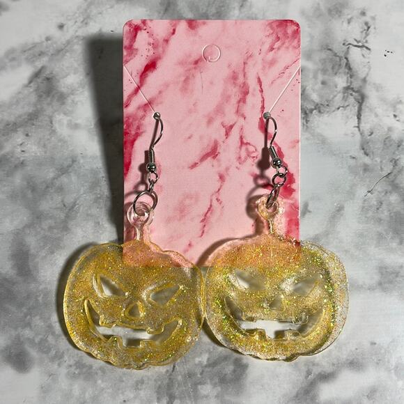 Handmade Glitter Jack-o-lantern Pumpkin Earrings - Picture 1 of 5